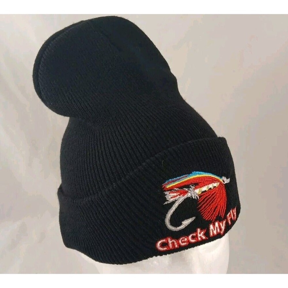 DECKY Collectibles "Check My Fly" Fishing Cuffed Winter Beanie Hat-EXCELLENT!